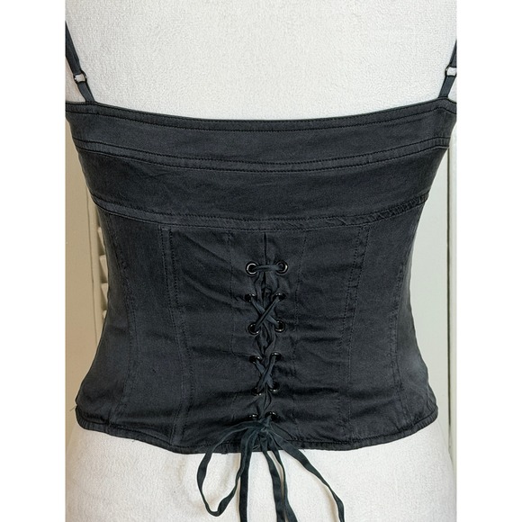 Y2K Gothic Silk Express Navy Corset Bustier Top 4 Lace Up Back Hook and Eye - Picture 4 of 11